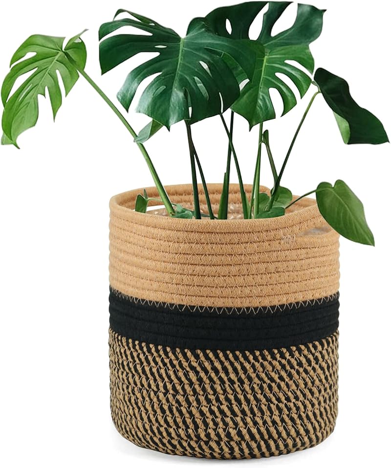 tenn well 20cm Cotton Plant Pot with Liner Indoor Planter Woven Storage Basket