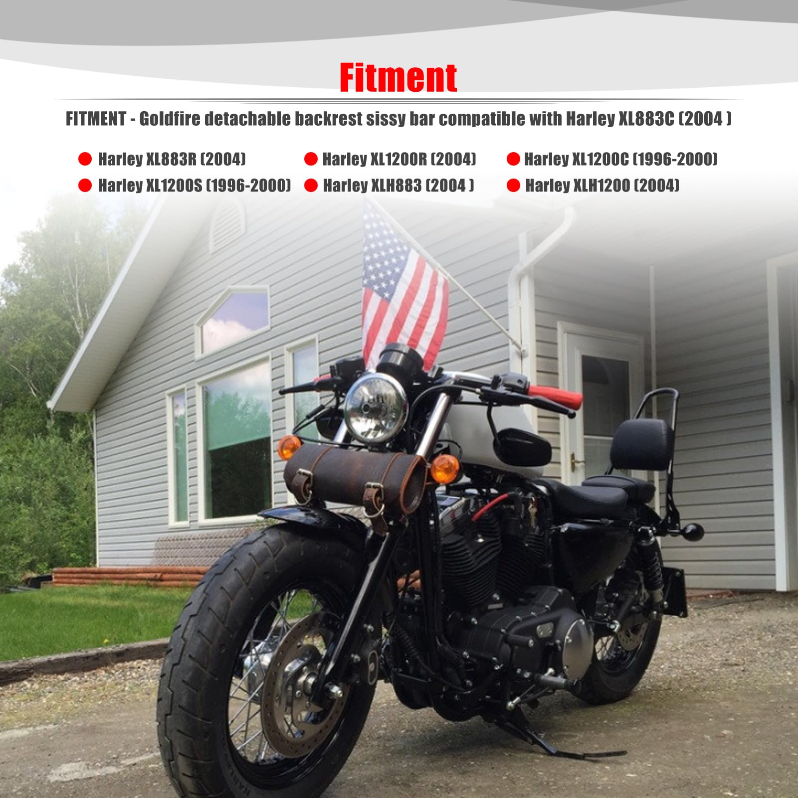 Goldfire Sissy Bar Dossier Droit Amovible Harley Sportster XL 883 1200 2004+ Avec Coussin