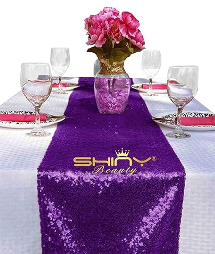 Shinybeauty Camino De Mesa De Lentejuelas Moradas De 38 Cm Y 108
