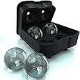 Chillz Ice Ball Maker Mold - Black Flexible Silicone Ice Tray - Molds 4 X 4.5cm Round Ice Ball Spheres