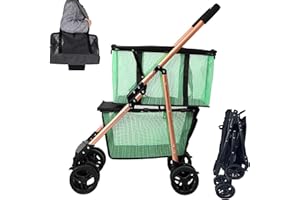JNTKE Folding Shopping Cart with Rolling Swivel Wheels Utility Trolley Cart, with Stylish Removable Tote Basket for Travel Shop Move Luggage Office (Green + Gold Frame)