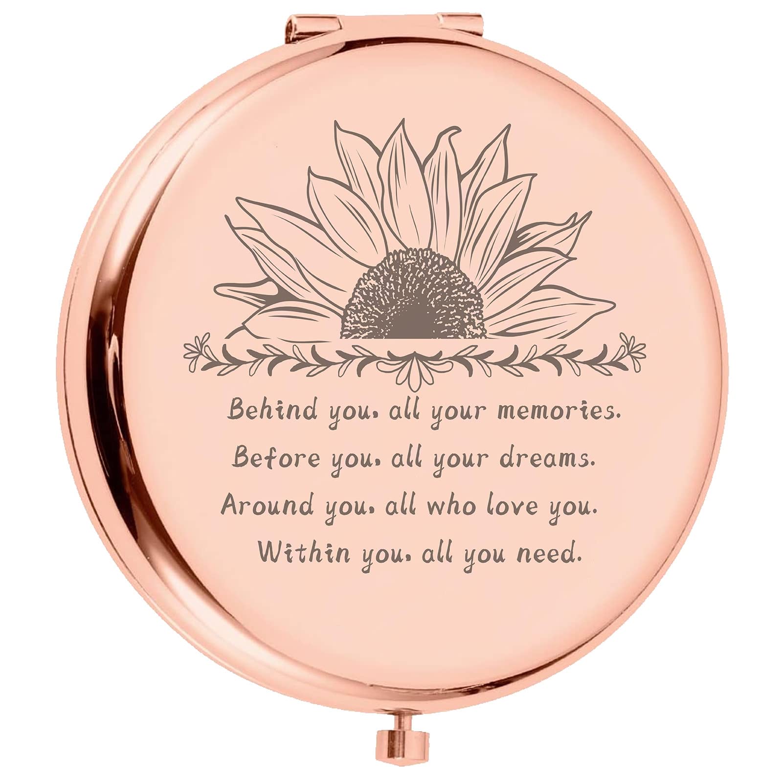 CREATCABIN Metal Compact Pocket Mirror Sunflower Magnifying Two-Sided Folding Makeup Mirror 2.6inch Travel Portable Behind You All Your Memories Gifts for Women mum Sister Daughter Rose Gold