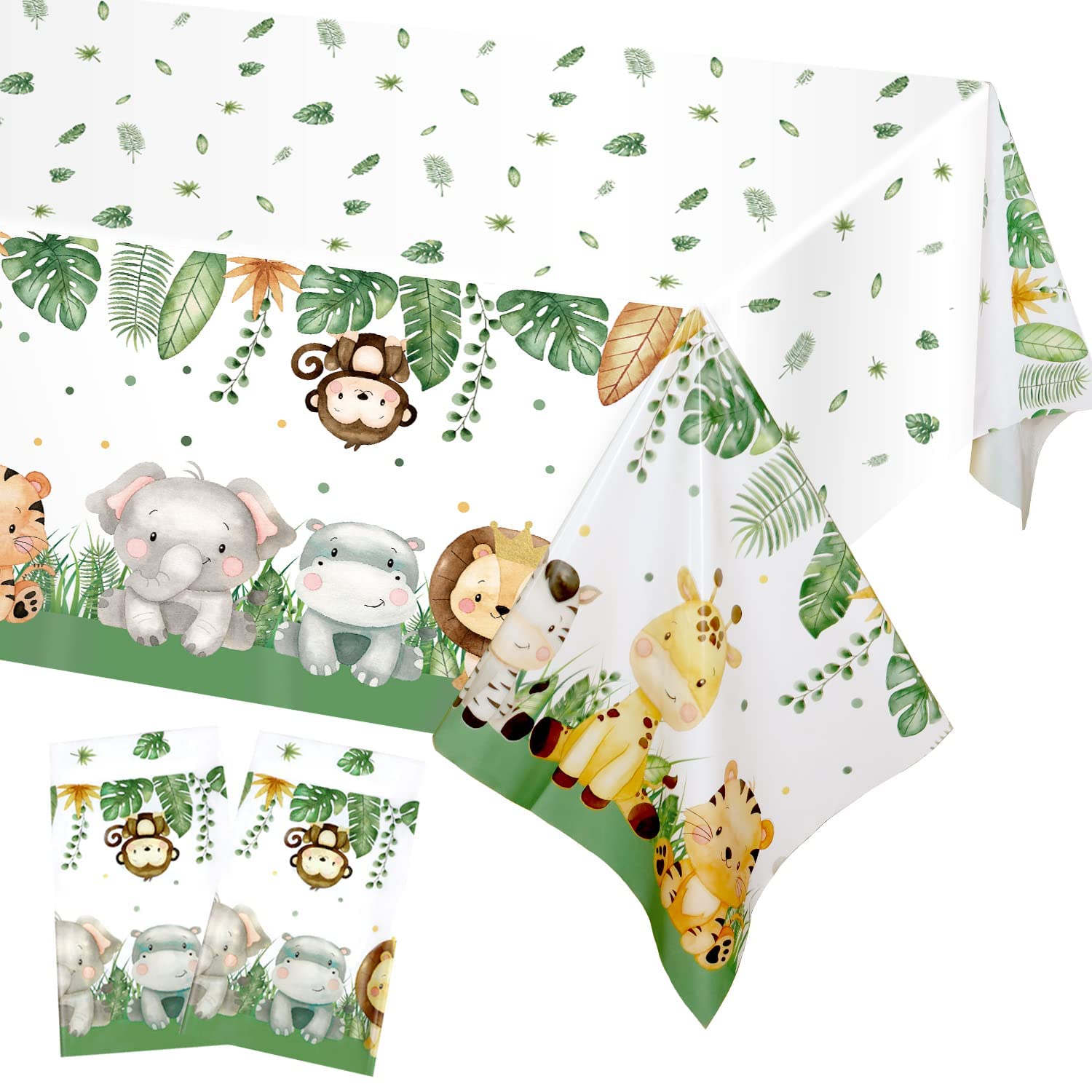 Heboland 2 Pack Safari Jungle Table Cloth, Safari Wild One Birthday Decorations Tablecloth Disposable Waterproof Table Cover for Kids Animal Party Decorations Theme Baby Shower - 274 x 137cm