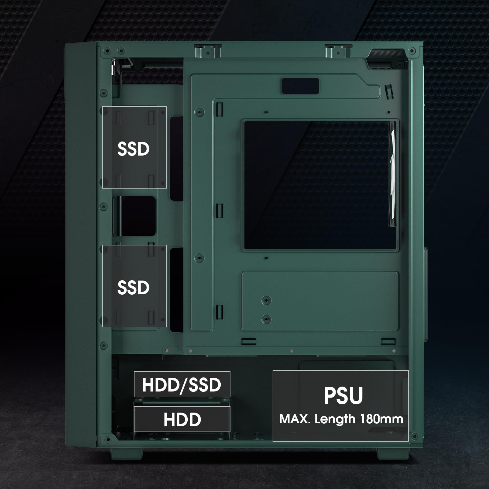 Vetroo M05 Micro ATX Computer PC Case with Door Open Tempered Glass Side Panel & Mesh Front Panel, Pre-Installed 120mm ARGB Fan in Rear, Support 240mm Radiator, Type-C Port - Army Green