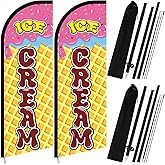 Remagr 2 Pack Ice Cream Advertising Feather Flag with Pole and Ground Stake, 7 ft Ice Cream Swooper Flag Banner Signs for Retail Shop Store Business Outside Advertisment