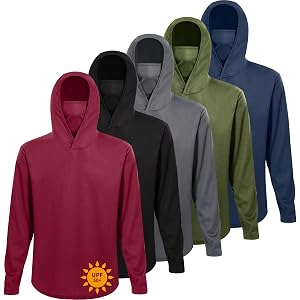 LeeHanTon Men's Sun Shirts Sun Protection Hoodie Shirt UPF 50+ Long Sleeve Work Athletic Shirt with Hooded for Fishing Hiking