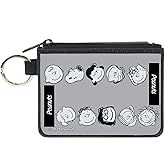 Buckle-Down Peanuts Wallet, Coin Purse, Peanuts Gang Ten Character Faces Gray Black White, Canvas