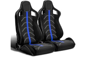 ModifyStreet 1 Pair Universal Black PVC Leather/Blue Strip/White Stitching Racing Seats