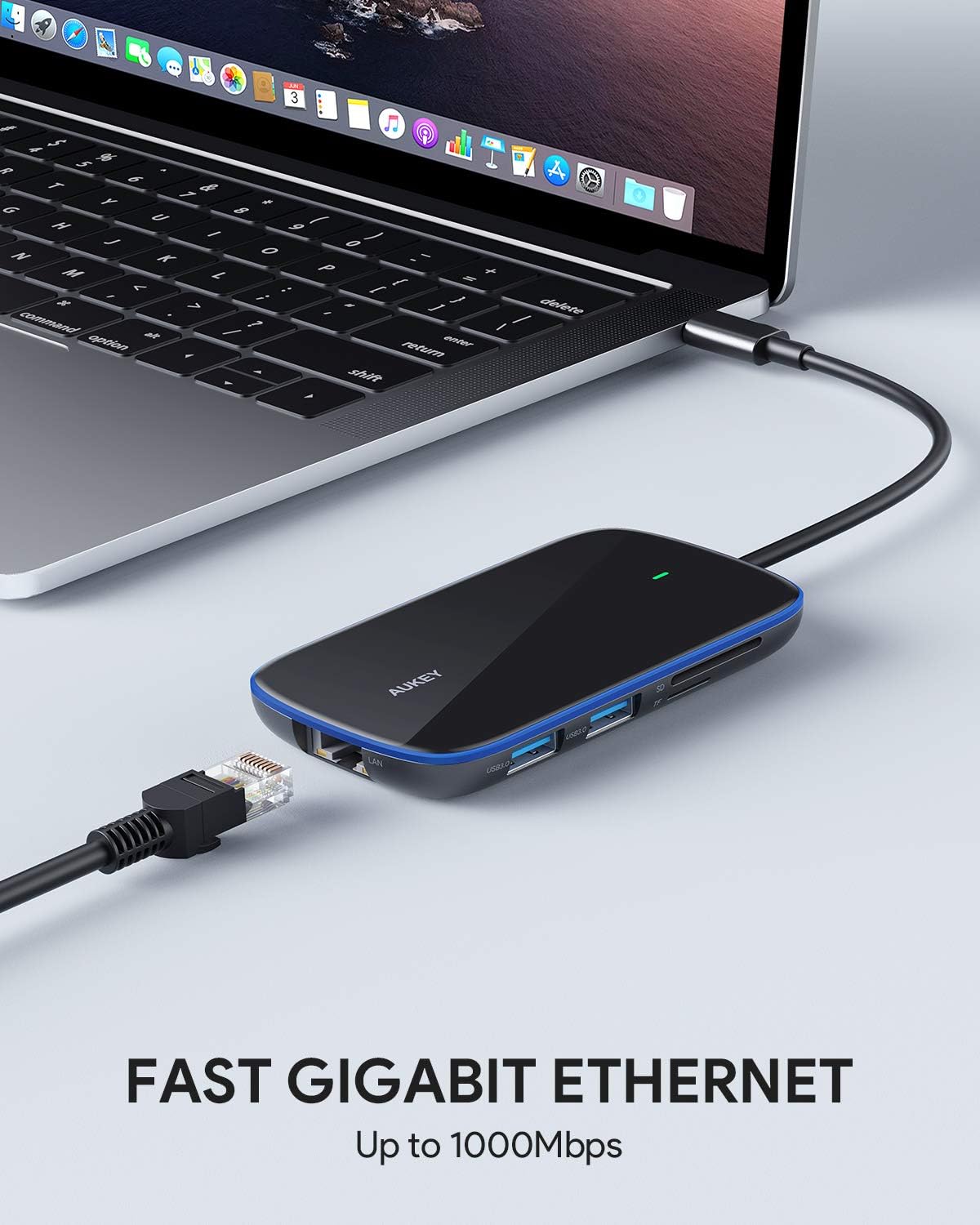 USB C Hub AUKEY 8 in 1 Aluminum-Glass Type C Hub with Ethernet Port,4K USB C to HDMI, 3 USB 3.0 Ports, 100W USB C PD Charging, SD/TF for MacBook, Chromebook and Other USB C Laptops: Computers & Accessories