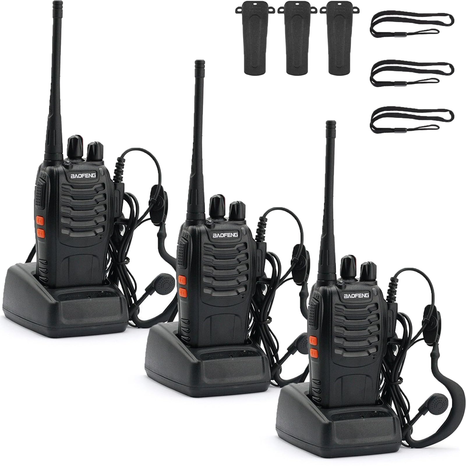 Photo 1 of BAOFENG 888S Walkie Talkies Long Range for Adults with Earpieces,16 Channel Walkie Talky Rechargeable Handheld Radio for Cruise Hunting Skiing Two Way Radios (3Pack)