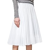 Tapata Women's Petite Regular Tall Pleated Chiffon Skirt Midi High Elastic Waist A Line Swing Skirts