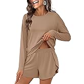 ANRABESS Womens Long Sleeve Pajama Sets 2025 Fall 2 Piece Outfits Lounge Matching Short Set Striped Pjs Loungewear Sleepwear