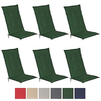 Beautissu 6er Set Loft HL Hochlehner Auflagen Set dunkelgrün 120x50 cm Sitzkissen Gartenstuhlauflage Schaumkern-Füllung mit O