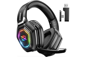 Ozeino Wireless Gaming Headset with Microphone, 2.4G USB & Type C Transmitter - 30h Battery Life - RGB Lighting Gaming Headphones for PS5, PS4, PC, Phone, Black-grey, OW810