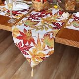 Akemaio Cotton Linen Table Runner 13x71 Inch Fall Decor Maple Leaf view 3