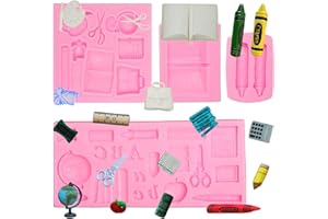 XCAKE LCOOK Back to School Silicone Molds 4 Pcs, Book Fondant Mold, Crayon Ruler School Supplies Chocolate Baking Molds for Cake Decoration Cupcake Topper Candy Gum Paste Sugar Craft Clay Resin