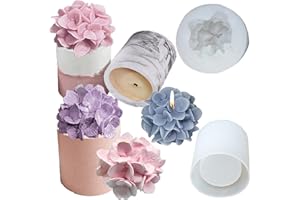 NIMOZEKD Hydrangea Flower Candle Soap Silicone Mold,Candle Jar Molds Silicone Cement with Lid,Concrete Candle Jar Mold with Hydrangea Flower Soap Plaster Molds for Lids,Candle Vessels Molds for Candle Making
