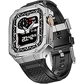 SUPLINK Stainless Steel Case Sport Bands Compatible with Apple Watch Ultra 2 Band/Apple Watch Ultra Bands 49mm Mens,Rugged Cover Protective Bumper Soft Silicone Strap for iWatch Band Silver