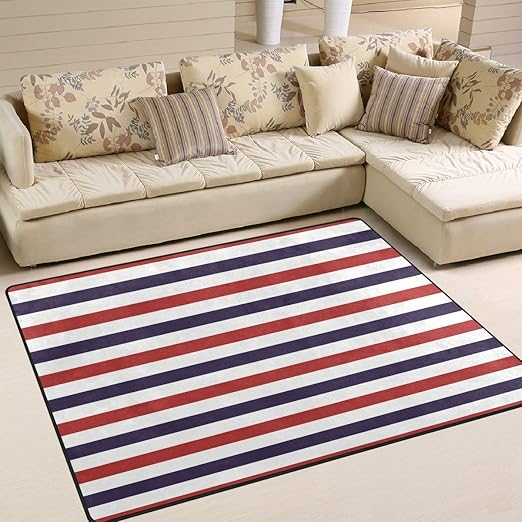 Amazon Com Area Rugs Navy Blue Red White Striped Indoor Outdoor Floor Mat Livingroom Bedroom Sofa Carpet Non Slip Home Hotel Large Custom Area Rug Mat 5 25 X4 Kitchen Dining