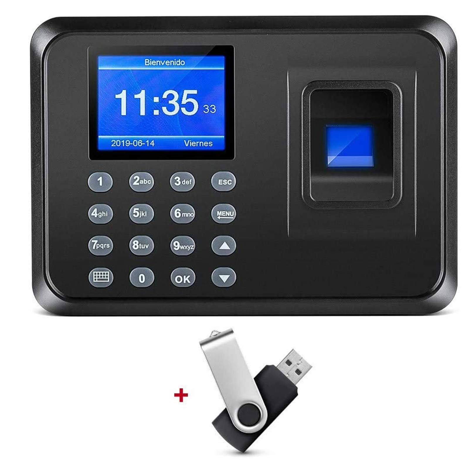Thustand Fingerprint Machine, Time Attendance Clock, Intelligent Biometric Password Attendance Machine Employee Checking-in Recorder 2.4 inch TFT LCD Screen (with 8g USB Flash Drive)