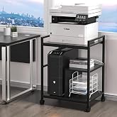 Lerliuo 24" Wide Large Printer Stand with Storage, Black | Printer Table for Home Office with Charging Station, 3 Tier Industrial Mobile Printer Cart with Lockable Wheels