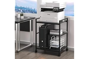 Lerliuo Printer Stand with Charging Station and USB Ports, Large 3-Tier Mobile Printer Table with Storage Shelf, Black Rolling Industrial Printer Cart with Lockable Wheels for Home Office