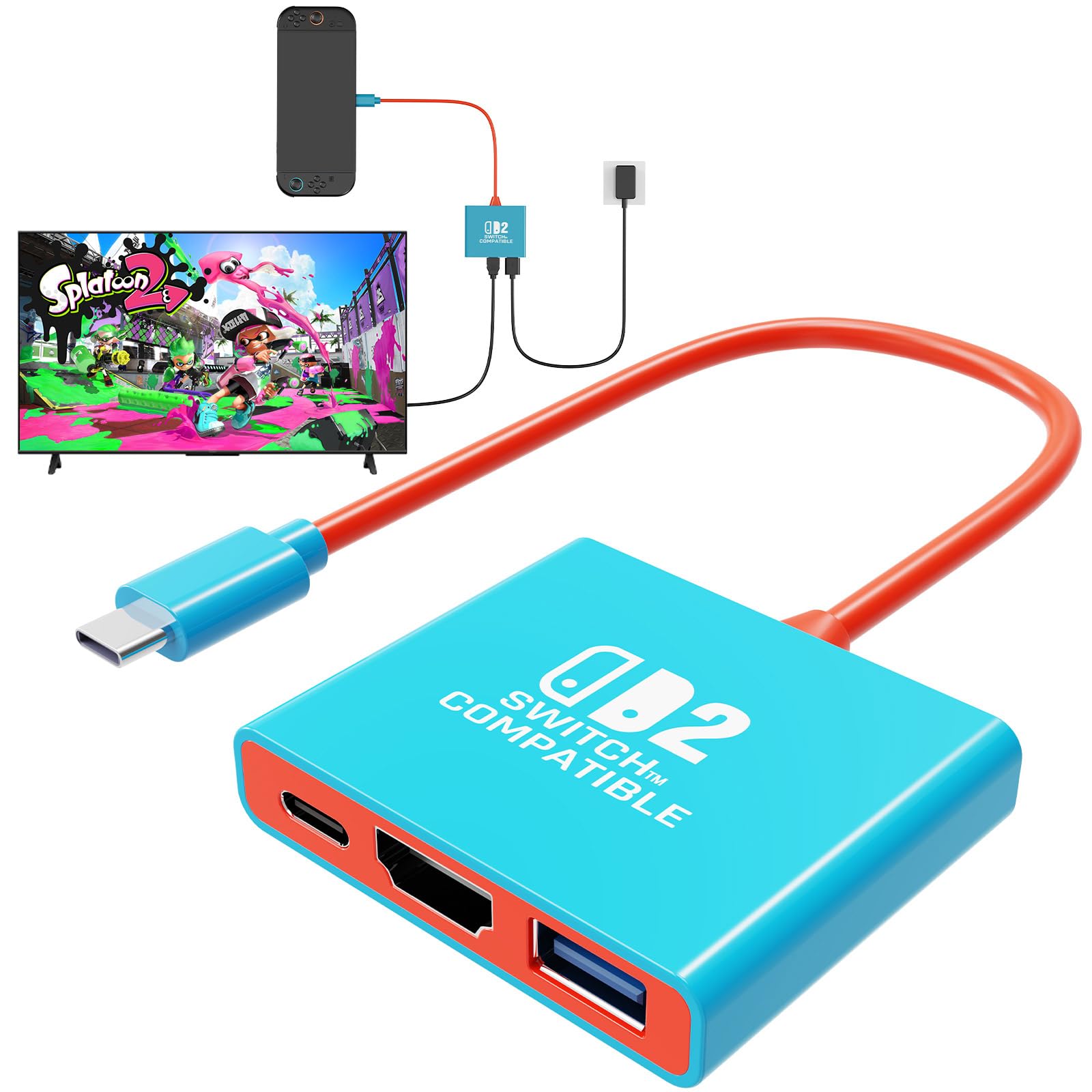 Switch 2 Dock, Replacement for Official Nintendo Switch 2 Dock Support 4K/60HZ Switch 2 TV Mode Compatible NS2, Travel Portable Switch 2 Docking Station with HDMI2.0 Output/PD 100W/USB3.0 Port