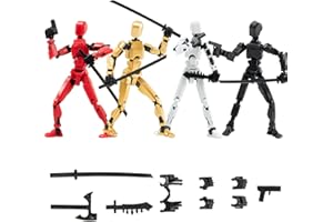 JAUSQARQ 4Pack Assembled Titan T13 Action Figures Set - Lucky Dummy Nova 13 Action Figure Robot Anime Stick Figures Fidget Toys for Boys Multi Movable Joints Gifts Toys for Kids (Golden+Black+White+Red)