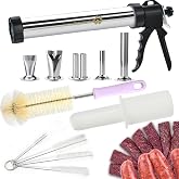 2.1 LB 3rd Gen Professional Stainless Steel Sausage Stuffer, Jerky Gun Kit | Jerky Maker with 1 Meat Pusher, 5 Nozzles &amp; 5 Cleaning Brushes for Homemade Sausage &amp; Beef Jerky