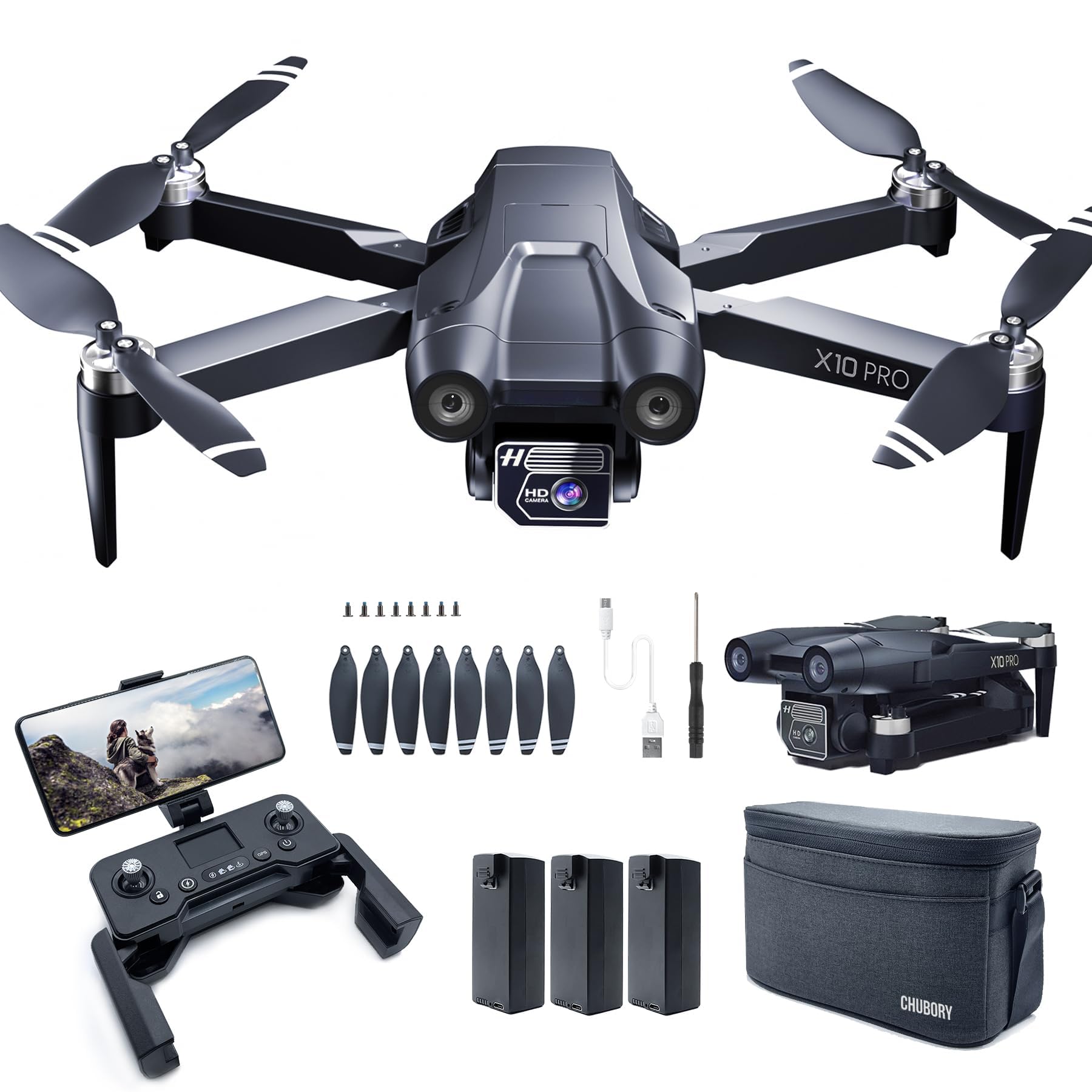 Photo 1 of **ISSUES FUNCTIONING POSSIBLY FOR PARTS*** CHUBORY X10 PRO Drone with Camera for Adults 4K UHD, 3280 FT Long Range Control, 90 Min Prolonged Flight, Auto Return Function, Follow Me Mode, Brushless Power, 5G FPV RC Quadcopter for Starters (<0.55lb)