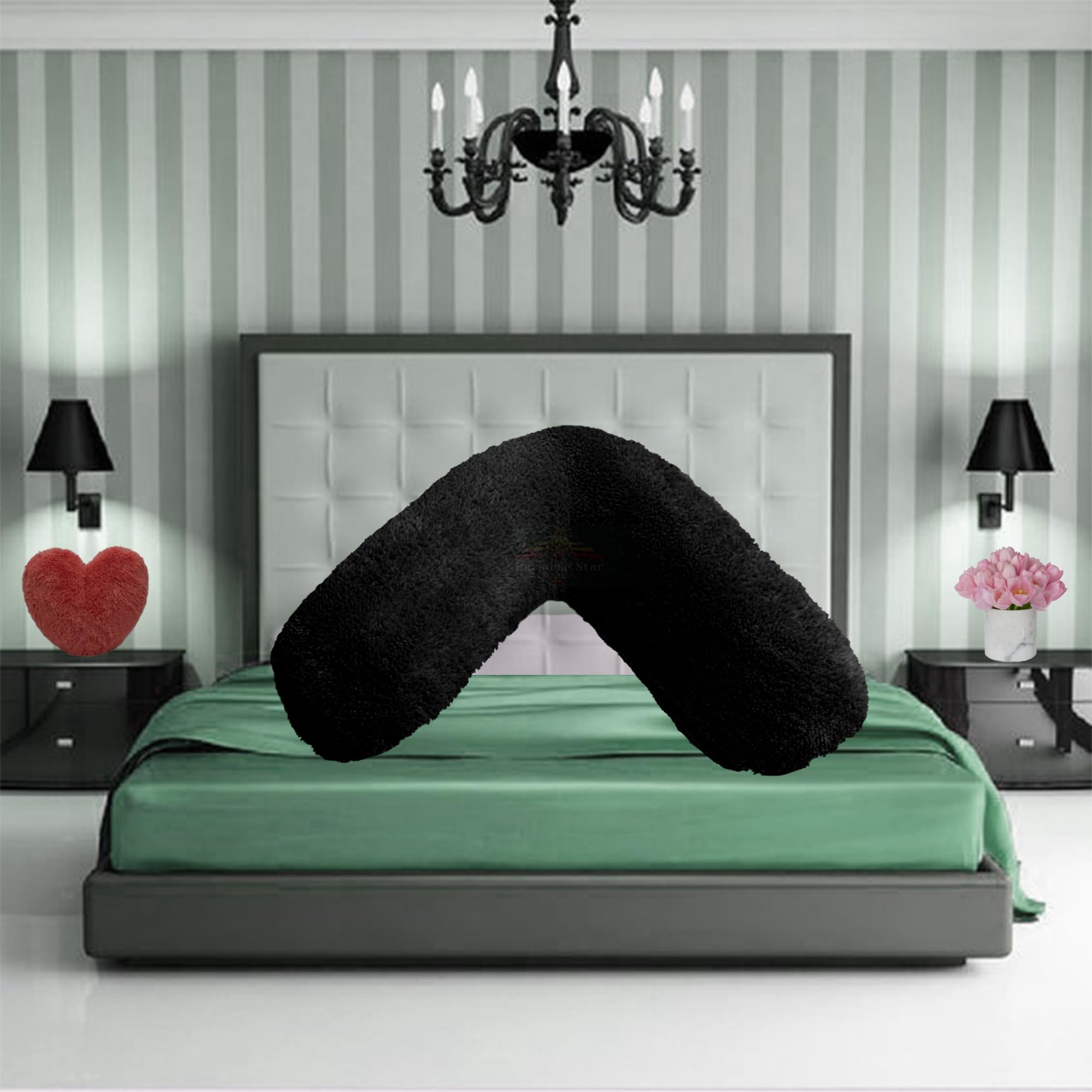 Teddy Bear V Shaped Fleece Pillowcase Cover Orthopaedic Maternity Pregnancy Nursing Super Soft 100% Polyester Pillowcase V Cover Black 30cm x 78cm Approximate