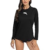 Halcurt Women's Long Sleeve Rash Guard Swim Shirt with Built in Bra Lightweight UPF50+ Quick Dry Swimsuit Top