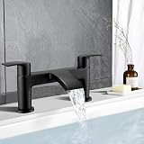Wasserrhythm Black Waterfall Bath Taps Brass Round Dual Lever Deck Mounted view 2