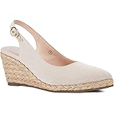 Juliet Holy Womens Wedge Sandals Espadrilles Closed Toe Slingback Buckle Strap Comfortable Casual Summer Platforms, Cream, Size 8