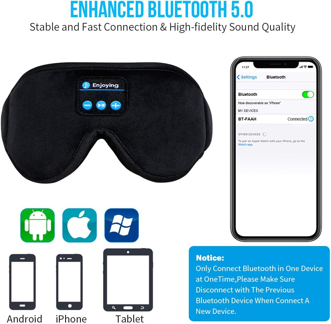 Sleep Headphones,3D Sleep Mask Bluetooth 5.0 Wireless Music Eye Mask, LC-dolida Sleeping Headphones for Side Sleepers, with Ultra-Thin HD Stereo Speakers Perfect for Sleeping, Air Travel, Meditation: Home Audio & Theater