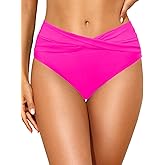Tempt Me Women Mid Waist Bikini Bottoms - V Cut Bathing Suit Bottoms Twist Front Swimsuit Bottoms Ruched Swimwear 2025
