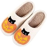 Pumpkin Slippers Halloween Slippers for Women Men House Shoes Spooky Slides Soft Warm Plush Couple Shoes Pumpkin/B4-37-38