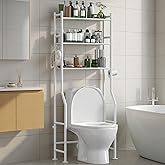 AriseWork 3-Tier Over The Toilet Storage with Paper Holder, Metal Bathroom Organizers and Storage for Small Space, Freestanding Bathroom Shelves with 4 Hooks, Above The Toilet Storage Shelf (White)