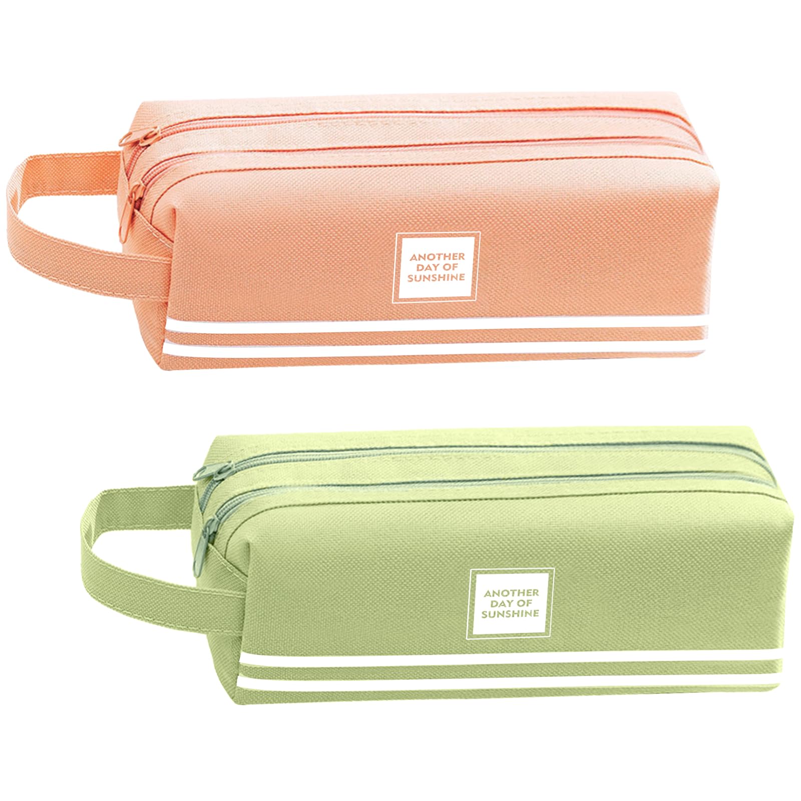 fruitery 2Pcs Extra Long Exam Pencil Case with 2 Metal Zippers, Large & Special Pencil Case for Kids and Adult, Pencil Pouch for Office Supplies, Travel, Hand or Make up Bag (Pink & Green)
