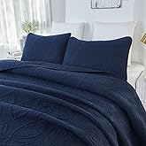 Brandream Queen Size Quilt Set Cotton Vintage Farmhouse Quilted Comforter Set Navy Blue Paisley Matelasse Bedding Coverlet Set 3-Piece