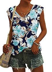 AUSELILY Womens Cap Sleeve T-Shirt Casual Loose Fit