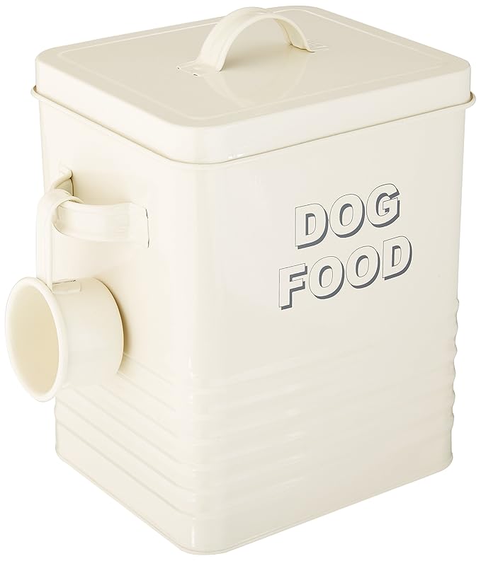 Lesser & Pavey Sweet Home Cream Dog Food Storage Tin with Scoop, Steel