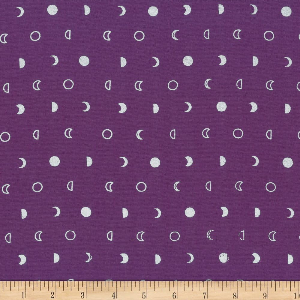 Hoffman Fabrics Purple/Silver Hoffman Me + You Indah Batik Moons Metallic Fabric by The Yard