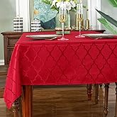 SASTYBALE Jacquard Christmas Tablecloth Flower Pattern Polyester Christmas Table Cloth Spill Proof Wrinkle Resistant Table Cover for Xmas Holiday Party Decor (Rectangle, 60" x 120" (10-12 Seats),Red)