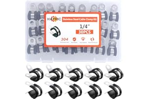 HAPRIC 30 Pcs 1/4" Cable Clamps, 304 Stainless Steel Cable Clamp Rubber Coated Hose Clamp Automotive Wire Pipe Clamps