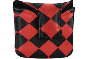 Mallet Putter Head Cover Magnetic Golf Putter Headcovers for Men and Women Waterproof PU Leather Red and Black Checkered Patt