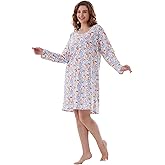 Keytime Nightgowns for Women, Women's Sleepwear Lightweight Cotton Nightdress, Crew Neck Sleepshirt Long Sleeve Loose Fit