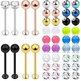 Ocptiy 16G Cheek Dimple Piercing Jewelry Flat Back Tongue Rings and Replacement Balls Extra Long Lip Labret Rings Studs Piercing Jewelry Retainer for Men Women 14mm 16mm 19mm Bar Length
