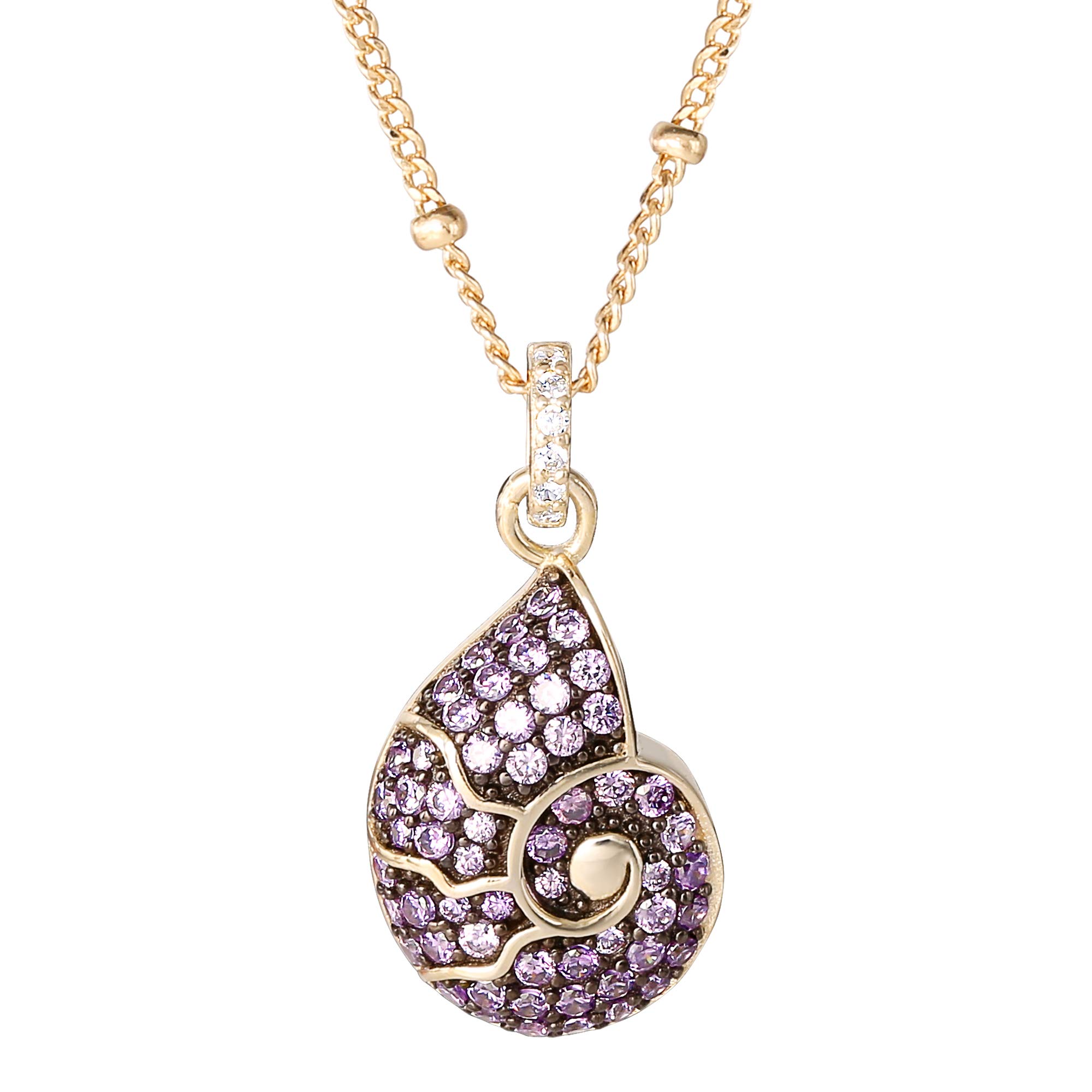 Disney The Little Mermaid Sterling Silver Gold plated Purple Stone Set Shell Necklace C902875YZML-P