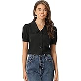 Allegra K Women's Peter Pan Collar Shirt Puff Short Sleeve Retro Vintage Blouse